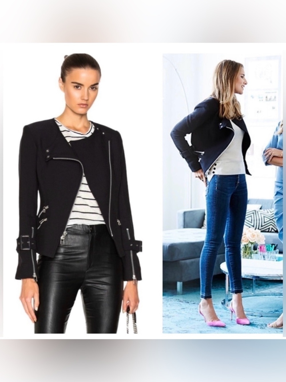Veronica Beard Jordan Collarless Moto Jacket Black Size 0 Coat Blazer